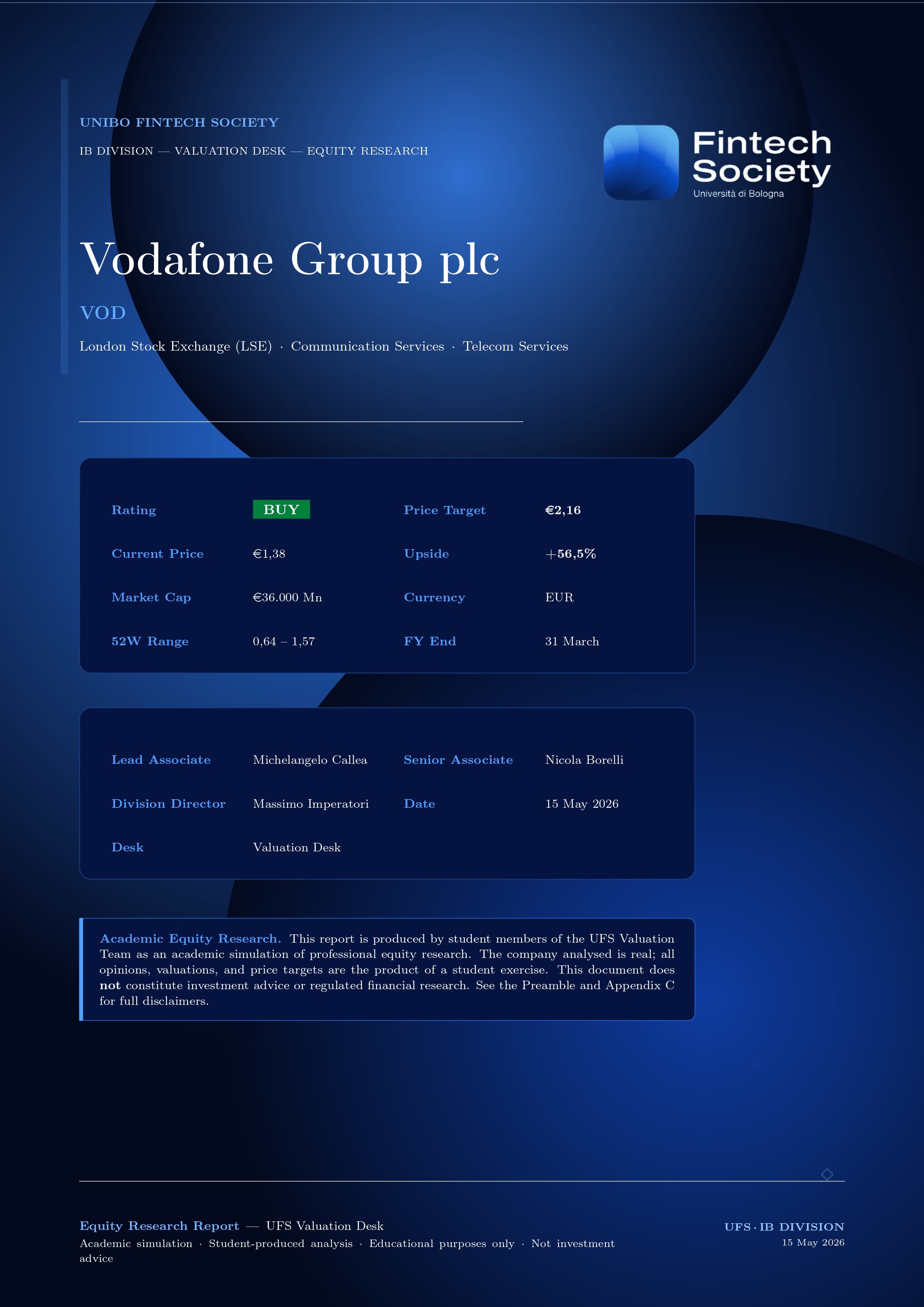 Copertina: Vodafone Group plc - Equity Research Report